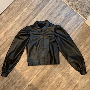 ZARA leather cropped shirt jacket